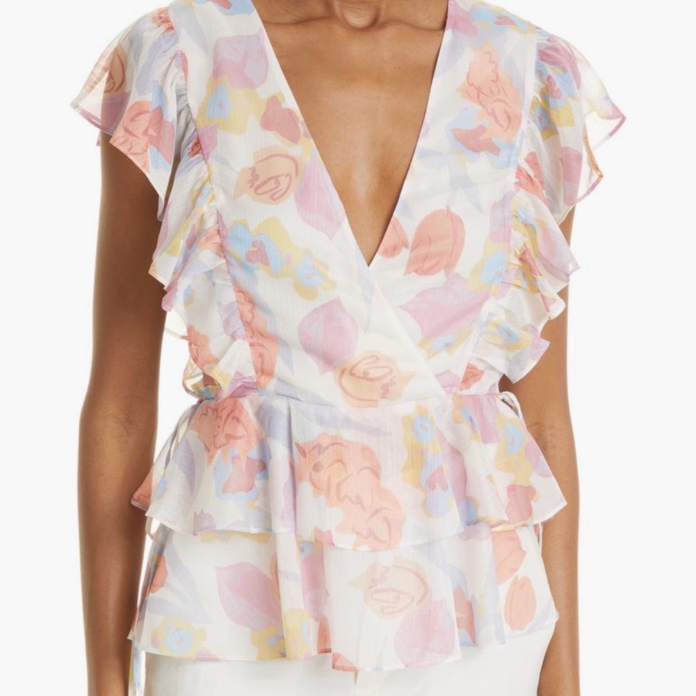 Ted Baker London Natural Floral Ruffle Tie Top Romantic Coquette Medium